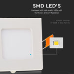 6W (420Lm) LED paneel süvistatav ruut, V-TAC, soe valge valgus 3000K, koos toiteplokiga.