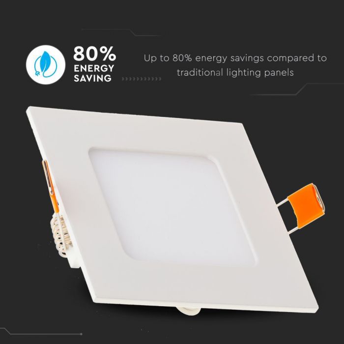 6W(420Lm) LED Panel built-in square, V-TAC, warm white light 3000K, complete with power supply unit