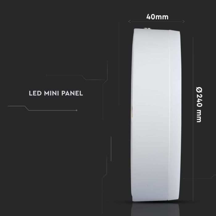 18W+3W(2200Lm) LED Panel for plastering round, V-TAC, warm white light 3000K, complete with power supply unit