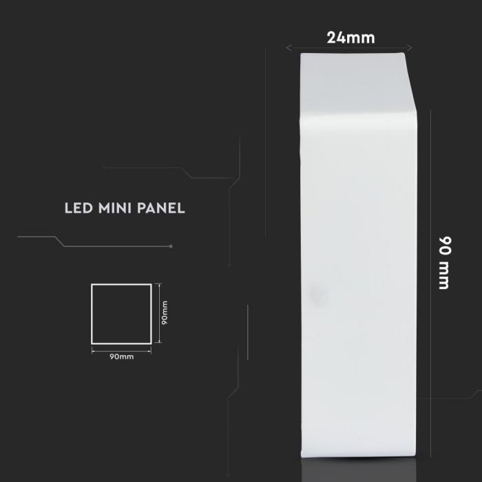 6W(420Lm) LED Panelis virsapmetuma kvadrāta, V-TAC, auksti balta gaisma 6000K, komplektā ar barošanās bloku
