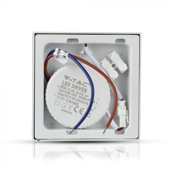 6W(420Lm) LED Panelis virsapmetuma kvadrāta, V-TAC, auksti balta gaisma 6000K, komplektā ar barošanās bloku