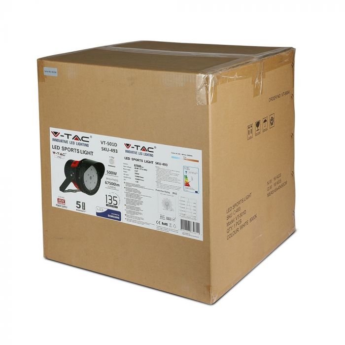 500W(67 500Lm) LED valgusfoor V-TAC SAMSUNG, IP65, dimmerdatav, 5 aastat garantiid, must korpus, jaheda valge valgus 5000K
