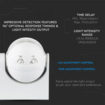 Infrasarkanais kustības sensors, balts, regulējams laiks un LUX, Max 300W LED, IP44,   360°, V-TAC