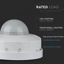 Infrared motion sensor, ceiling, white, adjustable time and LUX, Max 300W LED, 360°, V-TAC