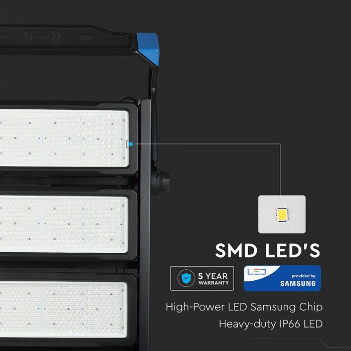 Delivery within 7 days_1000W(120000Lm) LED stadium floodlight with MEANVELL (dimmable) block, V-TAC SAMSUNG, warranty 5 years, IP66, black body, neutral white light 4000K