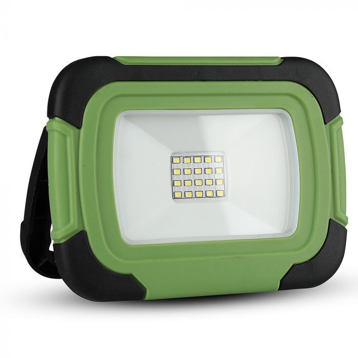 10W(700Lm) LED Spotlight, 3,7V Li-Ion 3600mAh, uppladdningsbar, USB, V-TAC SAMSUNG, IP44, svart/grönt hölje, kallvitt ljus 6400K