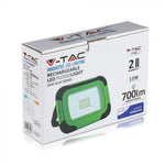10W(700Lm) LED Prožektors, 3.7V Li-Ion 3600mAh, uzlādējams, USB, V-TAC SAMSUNG, IP44, melns/zaļš korpuss, auksti balta gaisma 6400K