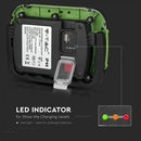 10W(700Lm) LED Spotlight, 3.7V Li-Ion 3600mAh, rechargeable, USB, V-TAC SAMSUNG, IP44, black/green body, cold white light 6400K