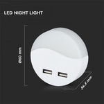 0.5W(10Lm) LED nakts gaismeklis ar sensoru, V-TAC SAMSUNG, IP20, spraužams rozetē, silti balta gaisma 3000K