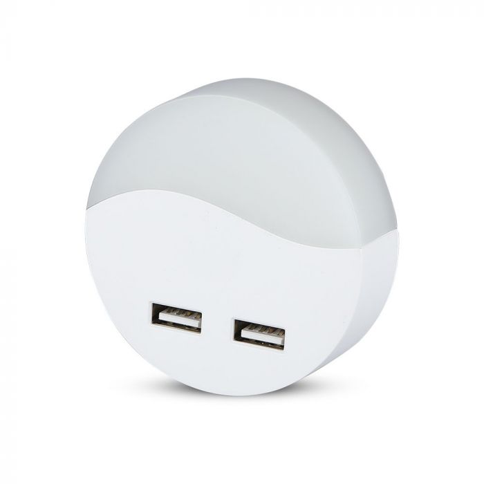 0.5W(10Lm) LED nakts gaismeklis ar sensoru, V-TAC SAMSUNG, IP20, spraužams rozetē, silti balta gaisma 3000K