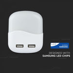 0.5W(10Lm) LED nakts gaismeklis ar sensoru, V-TAC SAMSUNG, IP20, spraužams rozetē, silti balta gaisma 3000K