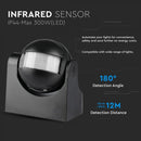 Infrared motion sensor, black, adjustable time and LUX (up to 300W), V-TAC