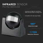 Infrasarkanais kustību sensors, melns, regulējams laiks un LUX (līdz 300W), V-TAC