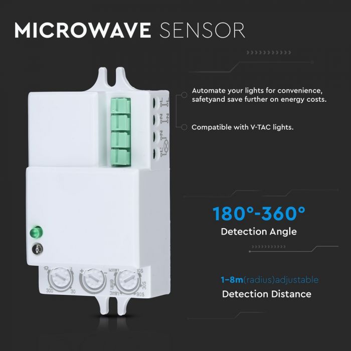 LED 300W Mikroviļņu kustības sensors, IP20, balts, V-TAC