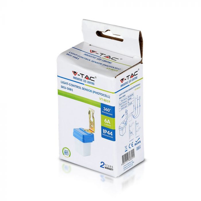 LED light sensor (dusk sensor), IP44, white, 360°, V-TAC