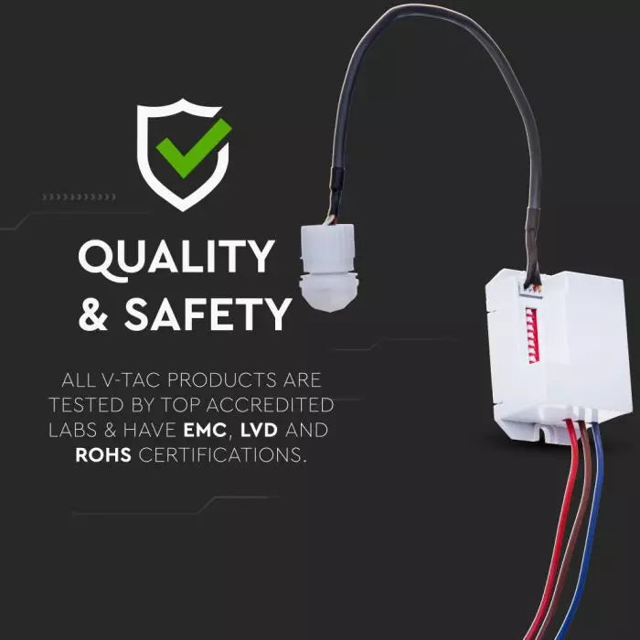 Iebūvējams infrasarkanais kustības sensors, regulējams laiks,  Max 400W LED,  120°/360°, IP65, V-TAC