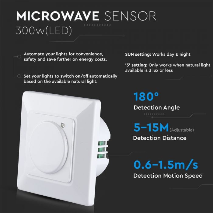 LED built-in microwave sensor, Max 300W LED, 360°, V-TAC