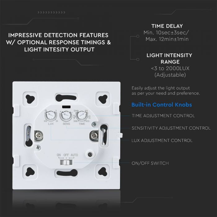 LED iebūvējams mikroviļņu sensors Max 300W LED, V-TAC
