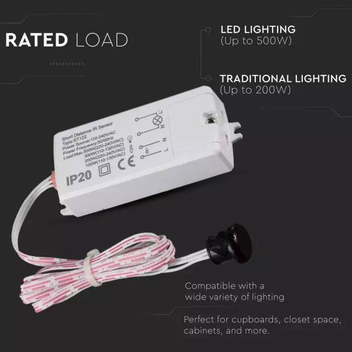 LED iebūvējams īsas distances kustības sensors/slēdzis 200LED/500W, V-TAC