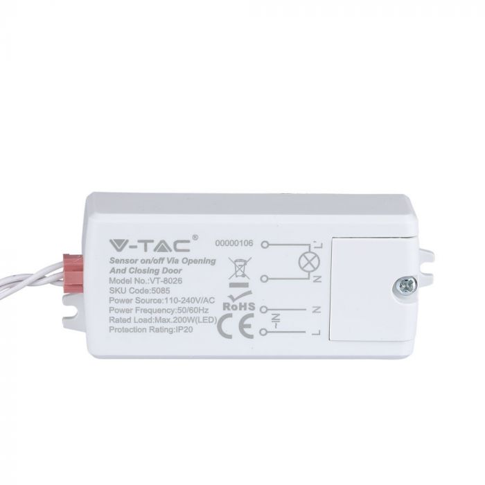 LED iebūvējams īsas distances kustības sensors 300/500W, strādā uz durvju atvēršanos, V-TAC