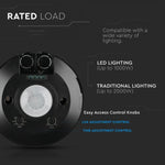Infrasarkanais kustības sensors, griestu, melns, regulējams laiks un LUX,  Max 1000W LED,  360°, V-TAC