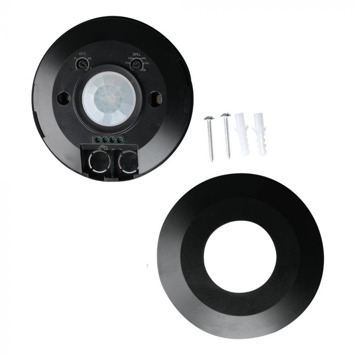 Infrared motion sensor, ceiling, black, adjustable time and LUX, Max 1000W LED, 360°, V-TAC