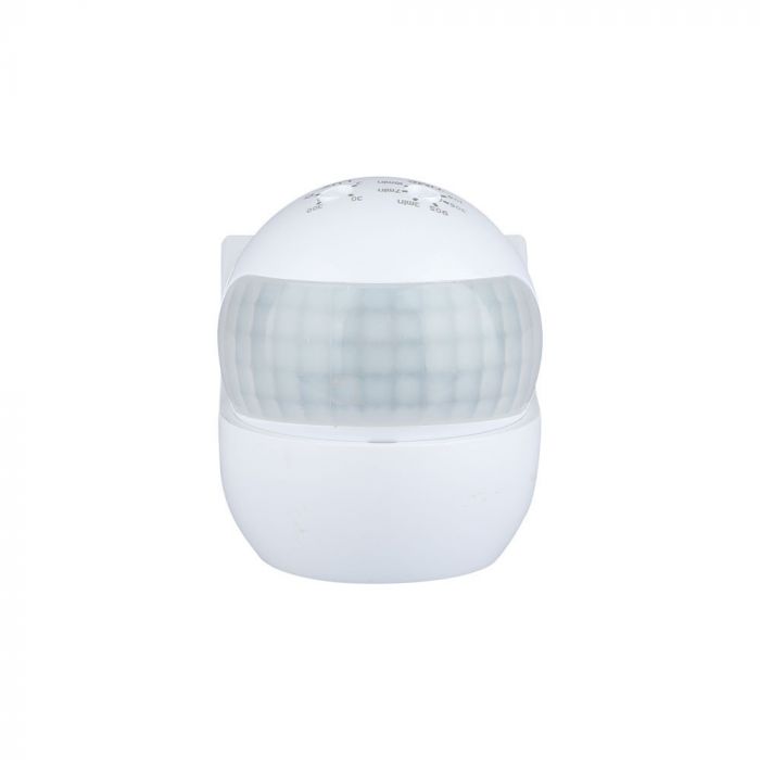 Infrared motion sensor, rotatable, white, adjustable time and LUX, Max 400W LED, IP44, 360°, V-TAC
