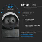 Infrasarkanais kustības sensors, grozāms, melns, regulējams laiks un LUX (līdz 400W), V-TAC