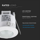 Infrared motion sensor, ceiling, adjustable time and LUX (up to 300W), V-TAC
