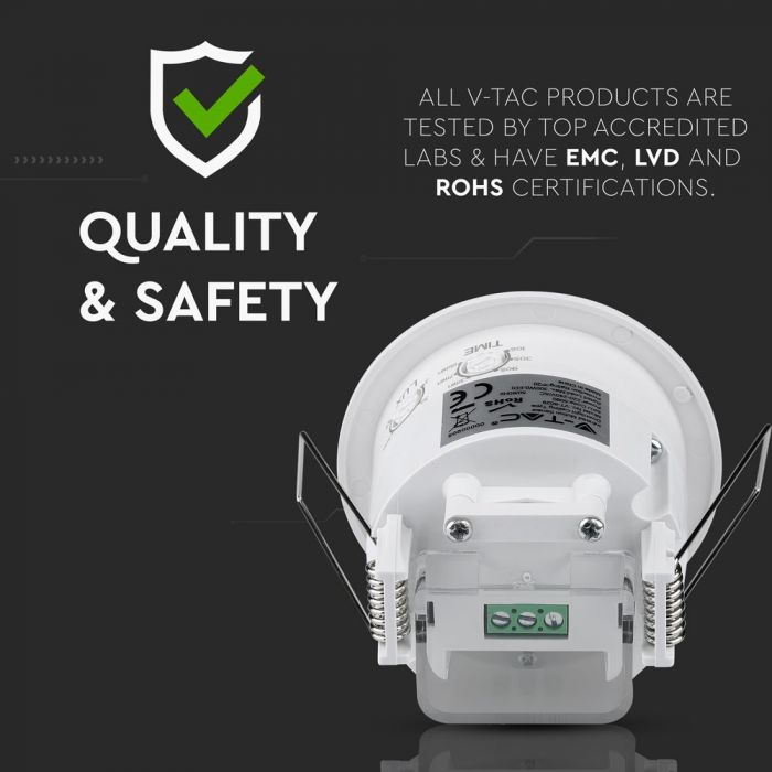 Infrared motion sensor, ceiling, adjustable time and LUX (up to 300W), V-TAC