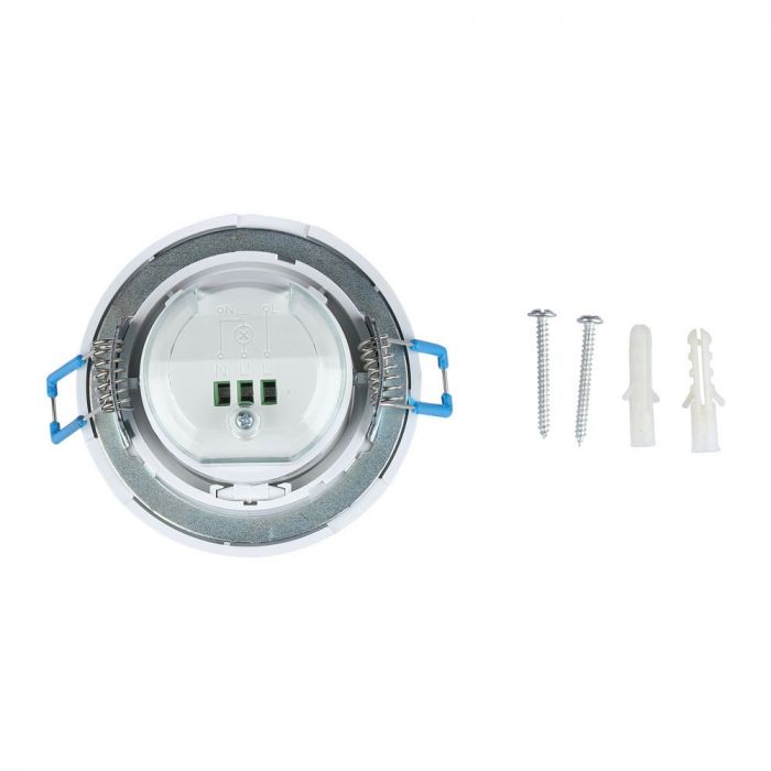 Infrasarkanais kustības sensors, iebūvējams, griestu, balts, regulējams laiks un LUX , Max 400W LED,  360°, V-TAC