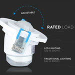 Infrasarkanais kustības sensors, iebūvējams, griestu, balts, regulējams laiks un LUX , Max 400W LED,  360°, V-TAC