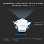 Infrasarkanais kustības sensors, iebūvējams, griestu, balts, regulējams laiks un LUX , Max 400W LED,  360°, V-TAC