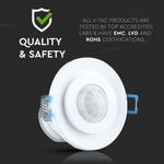 Infrasarkanais kustības sensors, iebūvējams, griestu, balts, regulējams laiks un LUX , Max 400W LED,  360°, V-TAC