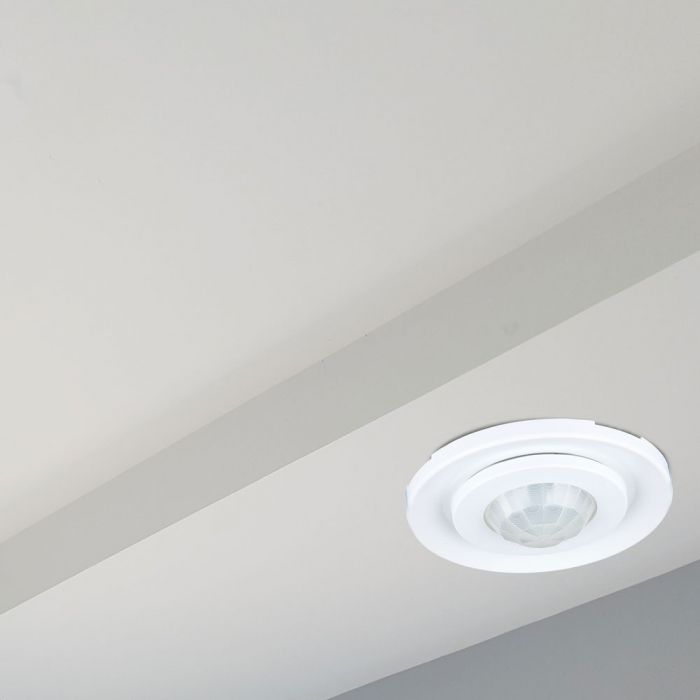 Infrasarkanais kustības sensors, iebūvējams, griestu, balts, regulējams laiks un LUX , Max 400W LED,  360°, V-TAC