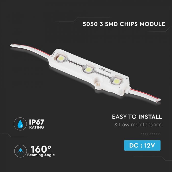 0.72W(60Lm) IP67 LED Modulis ar 3 V-TAC diodēm SMD5050, auksti balta 6000K