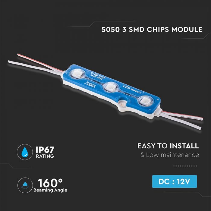 0.72W(66Lm) IP67 LED Module with 3 V-TAC diodes SMD5050, BLUE light