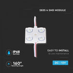 1.44W (135Lm) LED moodul V-TAC koos SMD2835 4 dioodiga, 3m isekleepuv, IP68, soe valge 3000K