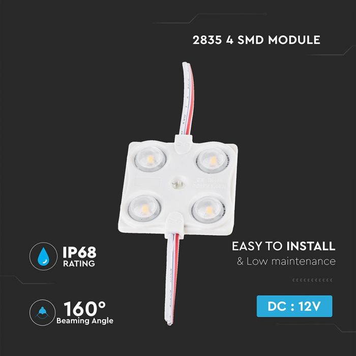 1.44W(135Lm) LED moodul V-TAC koos SMD2835 4 dioodiga, 3 m isekleepuv, IP68, SININE valgus
