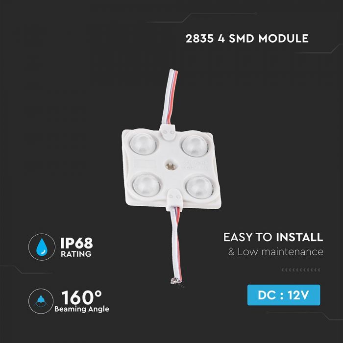 1.44W(135Lm) LED Modulis V-TAC ar SMD2835 4 diodēm, 3 m pašlīmējošs, IP68, ZAĻA gaisma