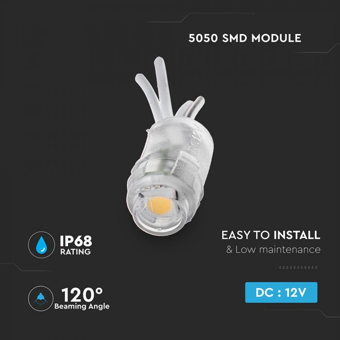 0.24W(22Lm) LED iebūvējams Modulis 12V, V-TAC ar SMD5050 1diodi, IP68, silti balta 3000K