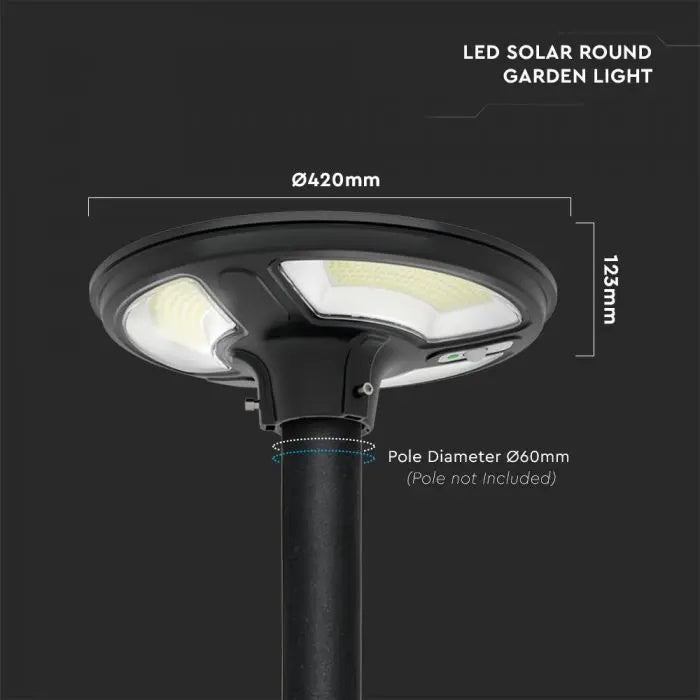 7.5W(1000Lm) LED päikesevalgusti, ümmargune, RF-anduriga, IP65, V-TAC, LiFePO4 3.2V 32650, 15AH, neutraalne valge valgus 4000K