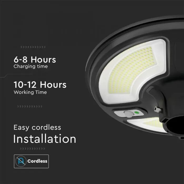 7.5W(1000Lm) LED päikesevalgusti, ümmargune, RF-anduriga, IP65, V-TAC, LiFePO4 3.2V 32650, 15AH, neutraalne valge valgus 4000K