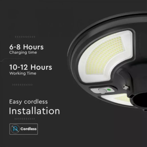 10W(1500Lm) LED päikesevalgusti, ümmargune, RF-anduriga, IP65, V-TAC, LiFePO4 3.2V 32650, 25AH, jaheda valge valgus 6500K