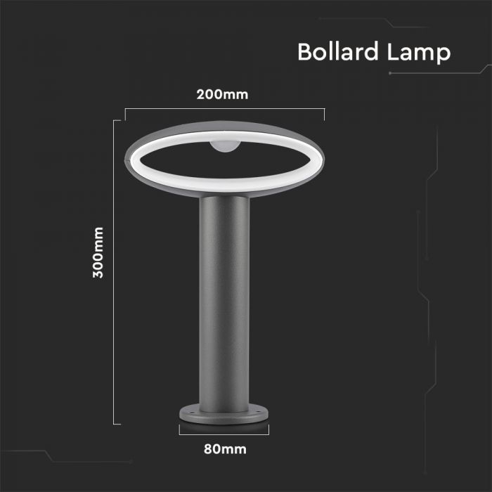 9W(500Lm) LED Garden Light, IP54, V-TAC, dark grey, warm white 3000K