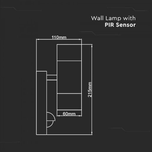 V-TAC Fasādes lampas karkass ar PIR sensoru un 2xGU10 LED spuldzēm (spuldzes nav iekļautas), max 2x35W, IP44
