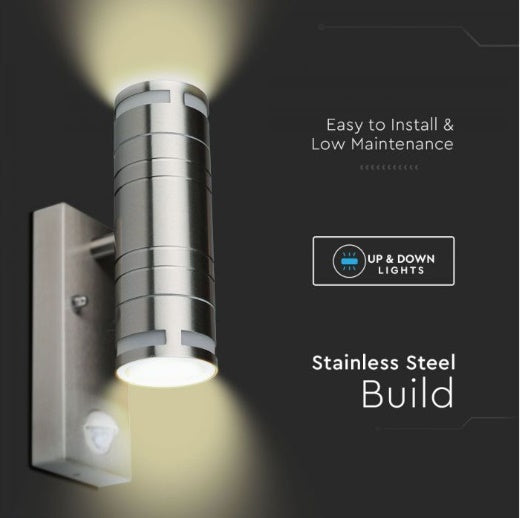 V-TAC Fasādes lampas karkass ar PIR sensoru un 2xGU10 LED spuldzēm (spuldzes nav iekļautas), max 2x35W, IP44