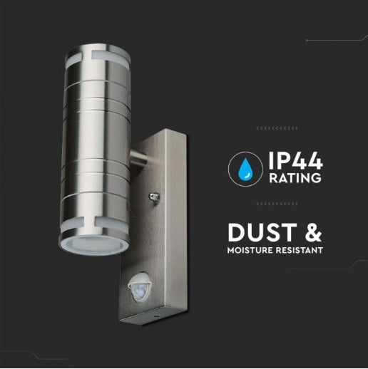 V-TAC Fasādes lampas karkass ar PIR sensoru un 2xGU10 LED spuldzēm (spuldzes nav iekļautas), max 2x35W, IP44