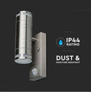 V-TAC Fasādes lampas karkass ar PIR sensoru un 2xGU10 LED spuldzēm (spuldzes nav iekļautas), max 2x35W, IP44