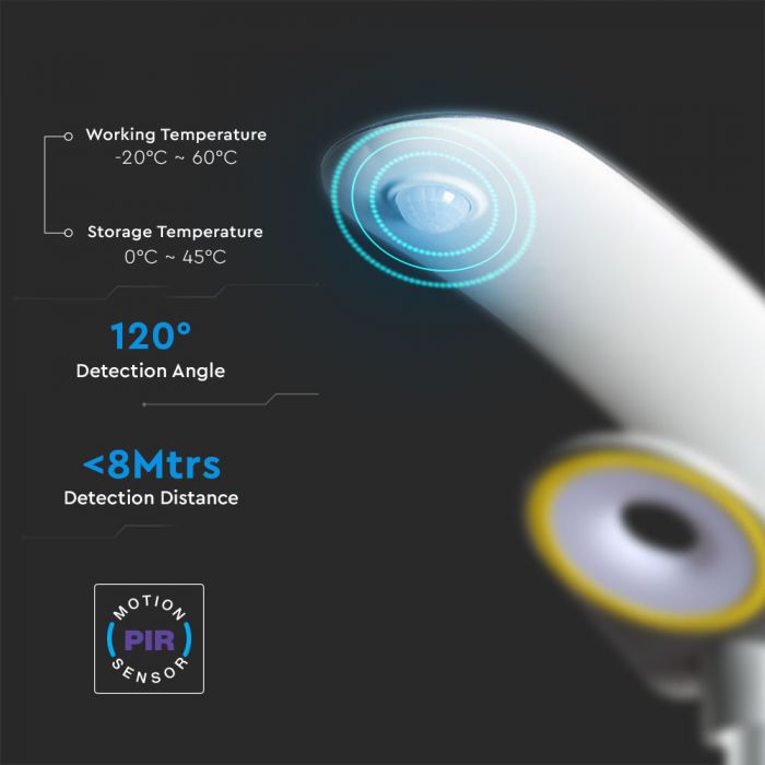 LED 2000Lm solārais dārza gaismeklis, IP65, sudraba, garantija 5 gadi, V-TAC, auksti balta gaisma 6400K